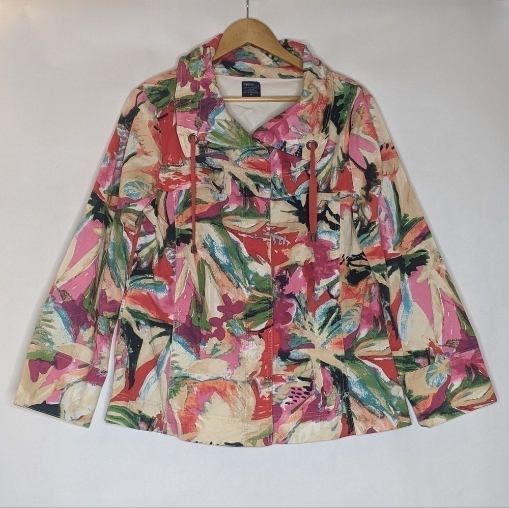 JOCKEY JACKET MEDIUM PINK MULTI COLOR ART MODERN PRINT LIGHT COTTON SPRING